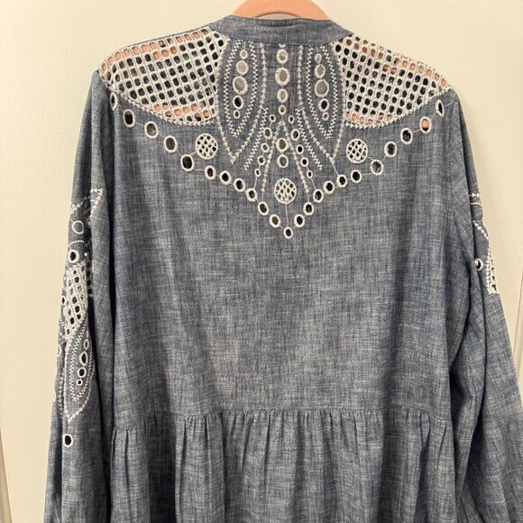 Veronica Beard Ariana Mini Dress Chambray Eyelet Embroidery Sz 14 - Picture 4 of 9